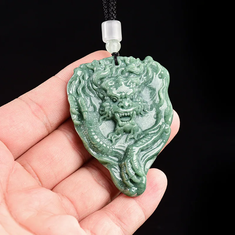 

Green Myanmar Jadeite Dragon Pendant Necklace Charm Talismans Luxury Real Jewelry Natural Gemstone Stone Burmese Jade