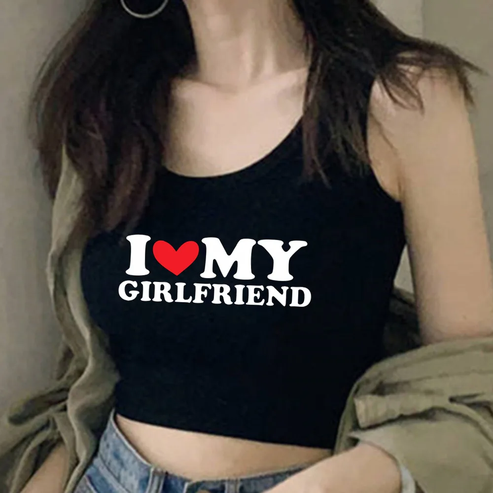 I Love My Boyfriend Print T-Shirt Women Casual Crew Neck Short Sleeve I Love My Girlfriend Crop Top for Summer Women's Clothing