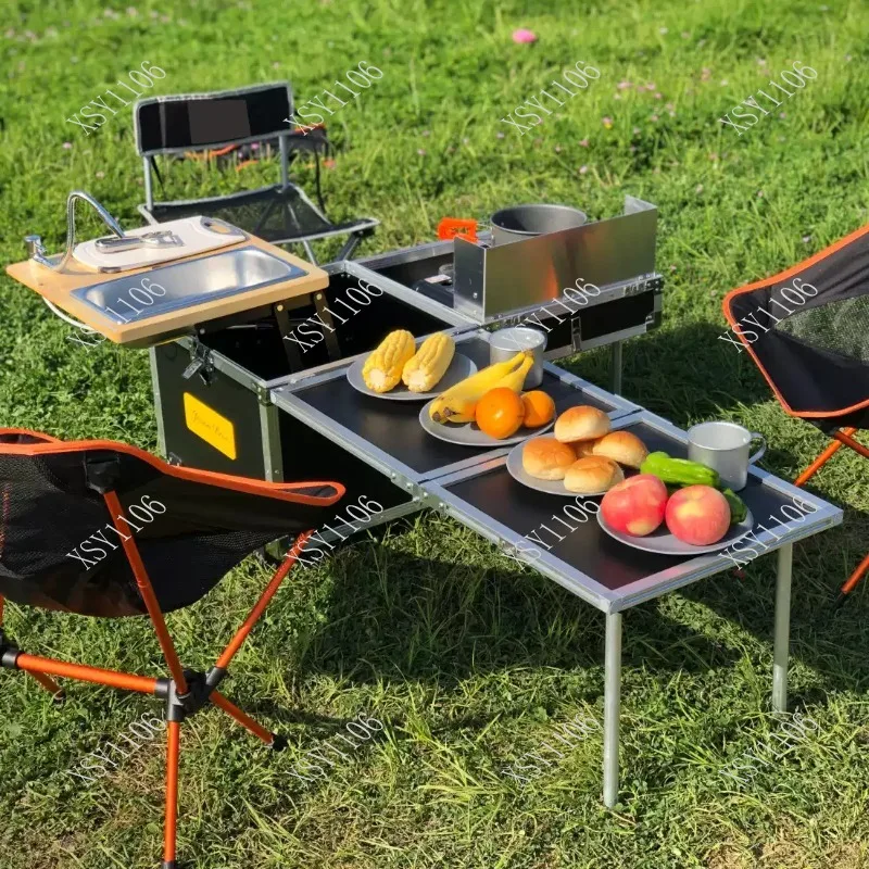All-in-One Portable Outdoor Kitchen Box Camping Stove Folding Table for Car Travel