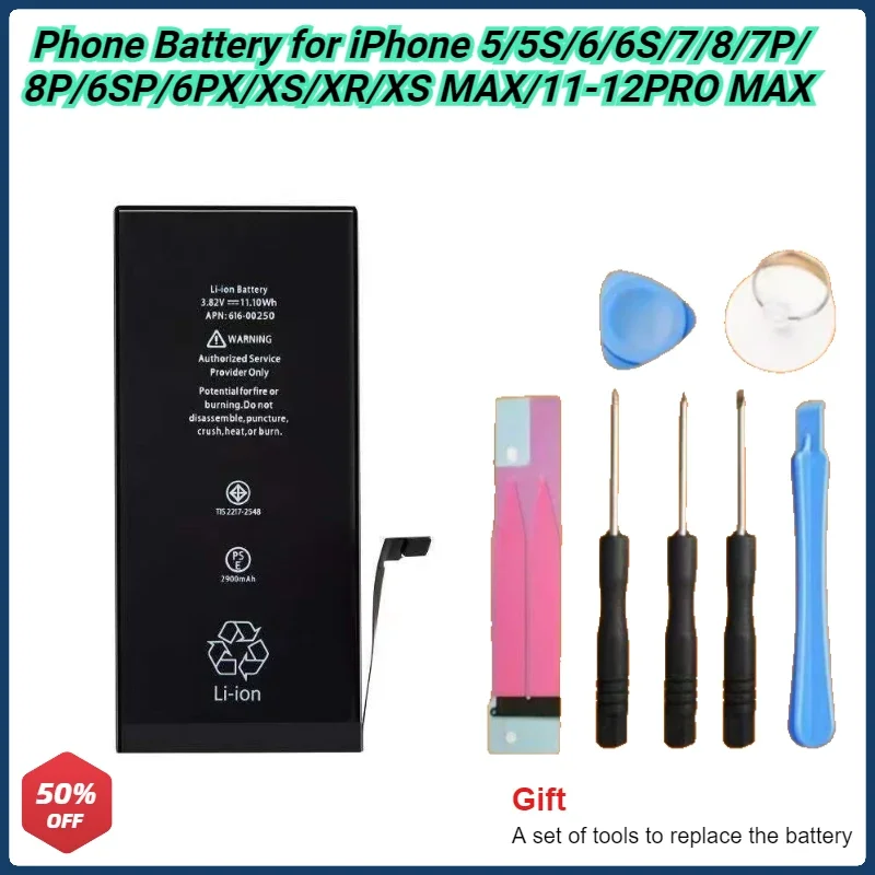 

For IPhone 12 11 Pro Max X XS XR XSMAX 5S 6 6S 7 8 Plus 7p Phone Battery Replacement Capacity Battery for Apple Bateria