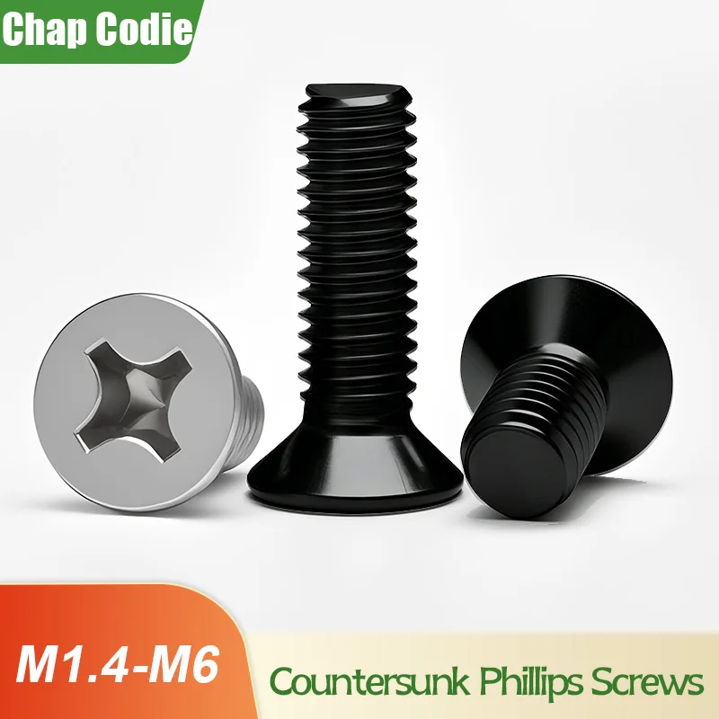 M1.4 M1.6 M2 M2.5 M3 M4 M5 M6 Countersunk Phillips Screws Cross Recessed Flat Head Bolts Watch Computer 3D Printer Metric Screw