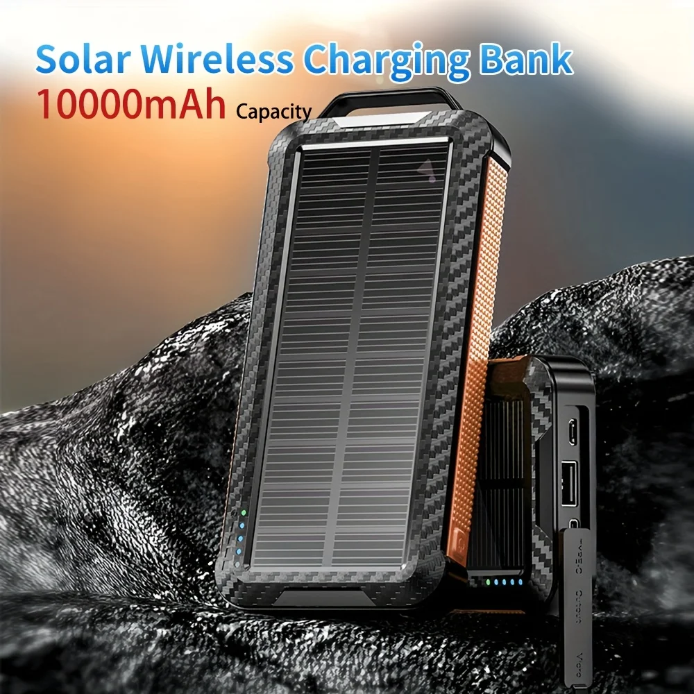 

Портативный внешний аккумулятор емкостью 10000 мАч, солнечный блок питания, многофункциональный блок питания, задержите собственный зарядный кабель и осветительная лампа