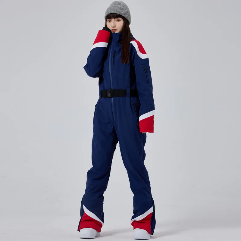 MUTUSNOW Winter One Piece Ski Suit Waterproof Wear-resistant Women Overall Outdoor Hooded Slim Ski Jumpsuits Fitting Ski Set