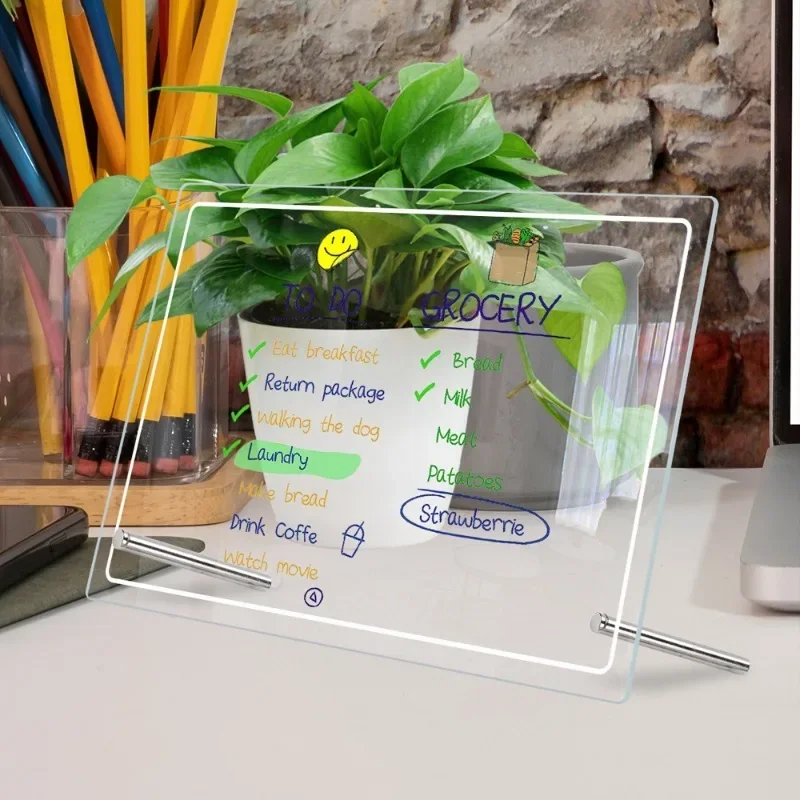 3D Transparent Acrylic Desktop Whiteboard Reminder Board for Office Memo and Writing with Erasable Feature