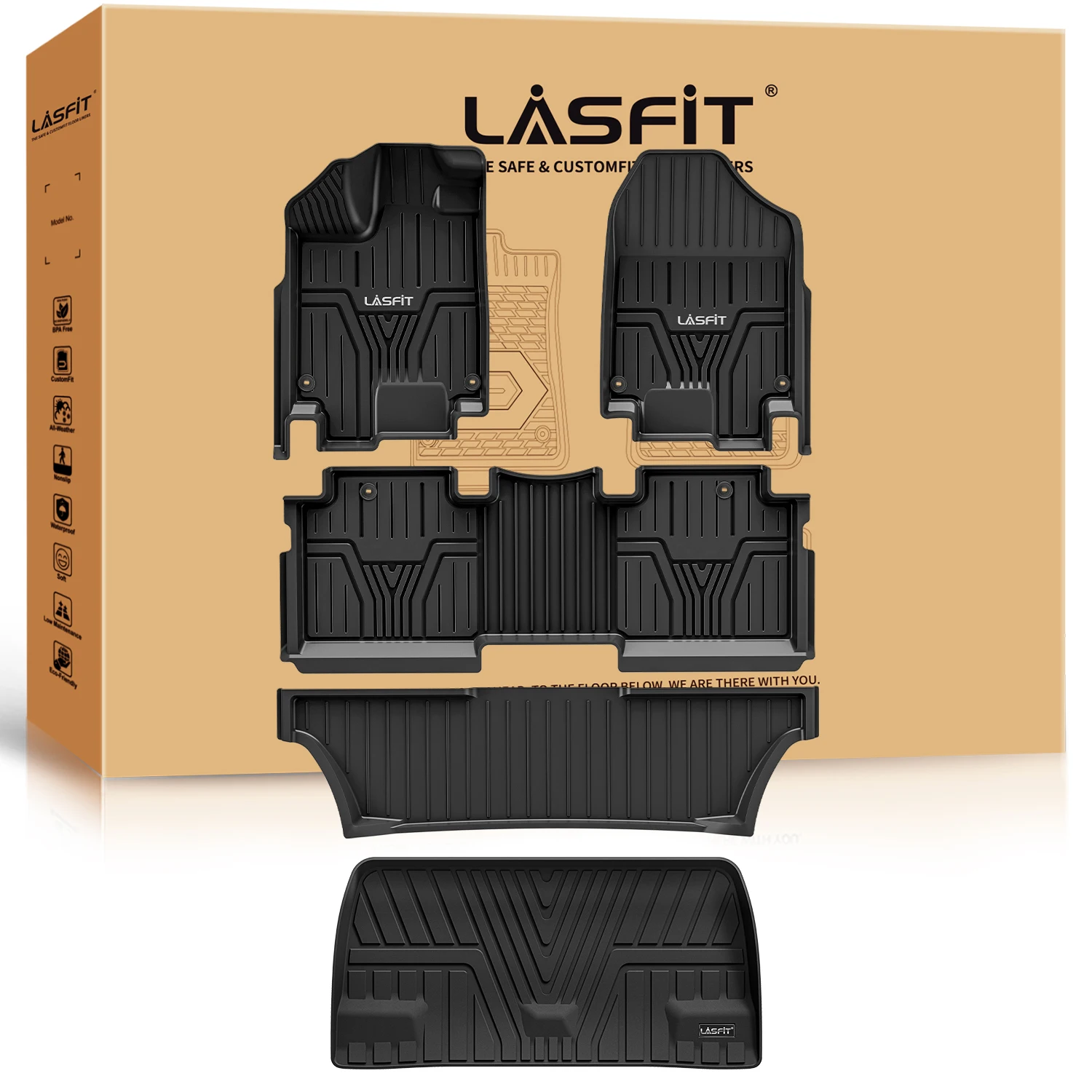 LASFIT Floor Mats and Cargo Liner Fit for Honda Odyssey 2018-2024 1st & 2nd & 3rd Row & Trunk Mat All Weaher Car Liners Full Set