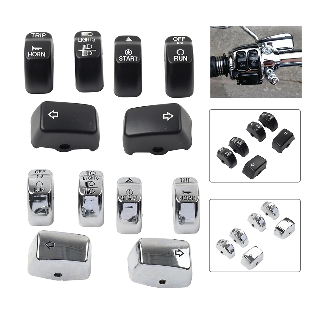 6Pcs Motor Handlebar Control Switch Cap Button Cover ABS For Harley Sportster Iron 883 XL883N 1200 Matte Black/Chrome