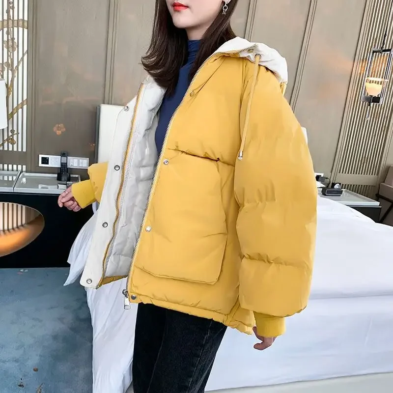 2024 Autumn Winter Student Cotton Coat Puffer Jacket Women's Cropped Hong Kong Style Loose Fit Casual Thickened Harajuku Bf