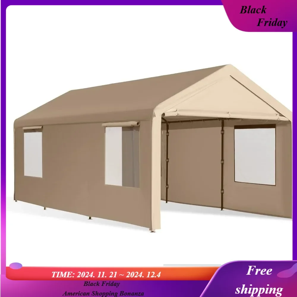 

10'x20' Heavy Duty Carport with Roll-up Ventilated Windows, Portable Garage with Removable Sidewalls &Doors for Car, Truck, Boat