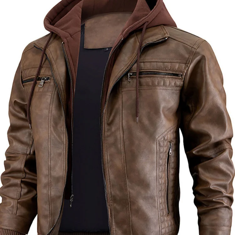 

Мужская куртка из искусственной кожи с капюшоном, байкерское пальто, осень-зима, мотоциклетная уличная одежда, облегающая повседневная мужская верхняя одежда