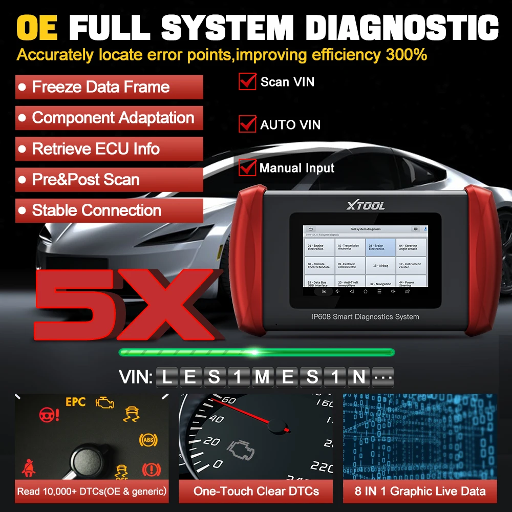 XTOOL Inplus IP608 Full System Car Diagnostic Tools CANFD Oil/EPB/SAS/BMS/TPMS Reset ,ect 30+Service  Lifetime Free Update