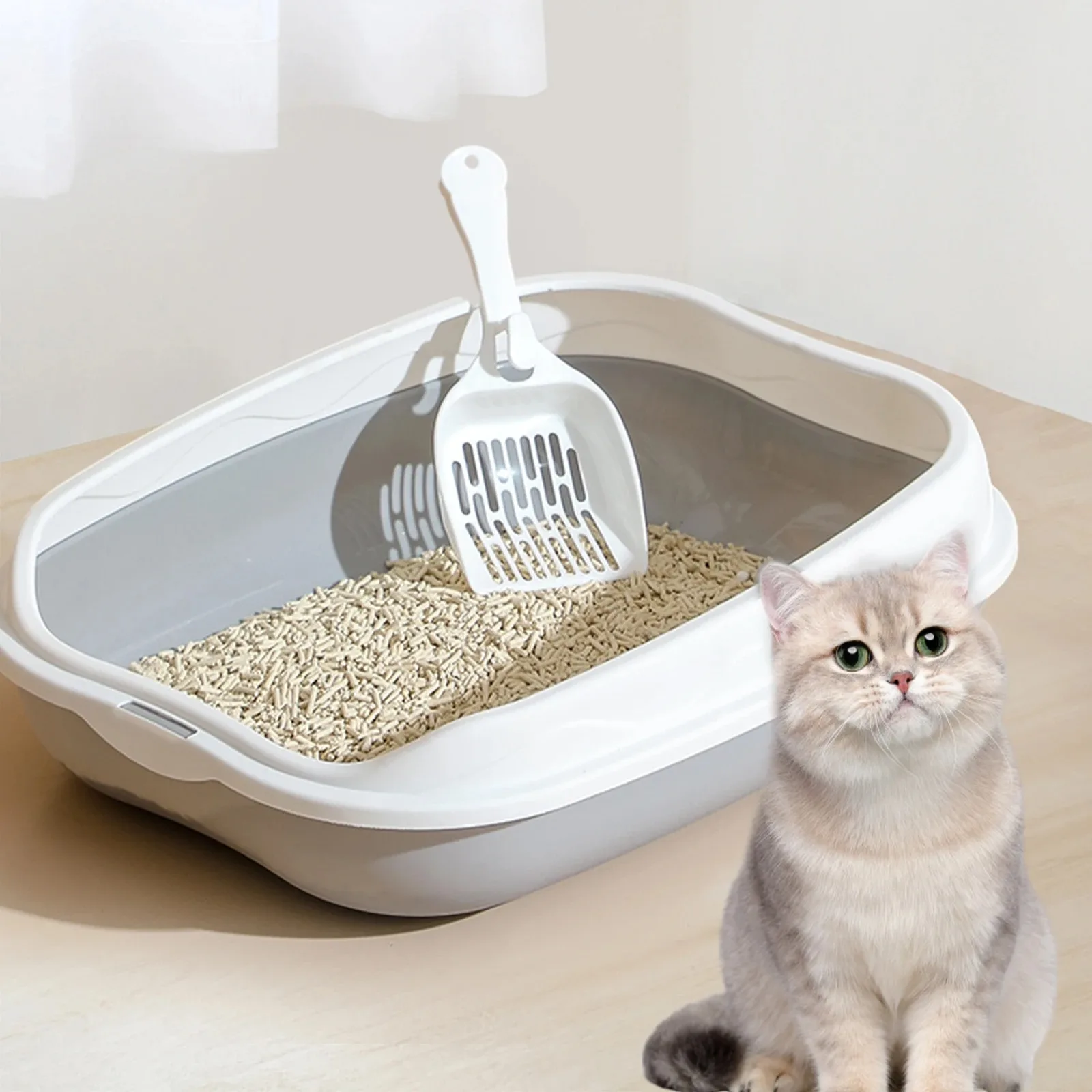 

Semi-enclosed Litter Box Spatter-proof Cat Toilet Large Kitten Cleaning Supplies Large Cat Poop Bowl Pet Bupplies