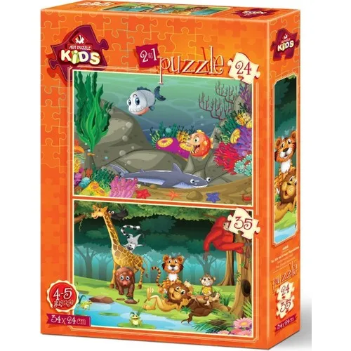 Art Kids Puzzle Water Six and Forest Animals 24 + 35 Piece Jigsaw Puzzle