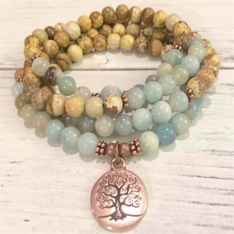 

6mm Amazoniteite Picture stone Mala Bracelet pendant Jewelry Buddhist Japa Nirvana Meditation Prayer Men's Mala Zen Hand Sacred