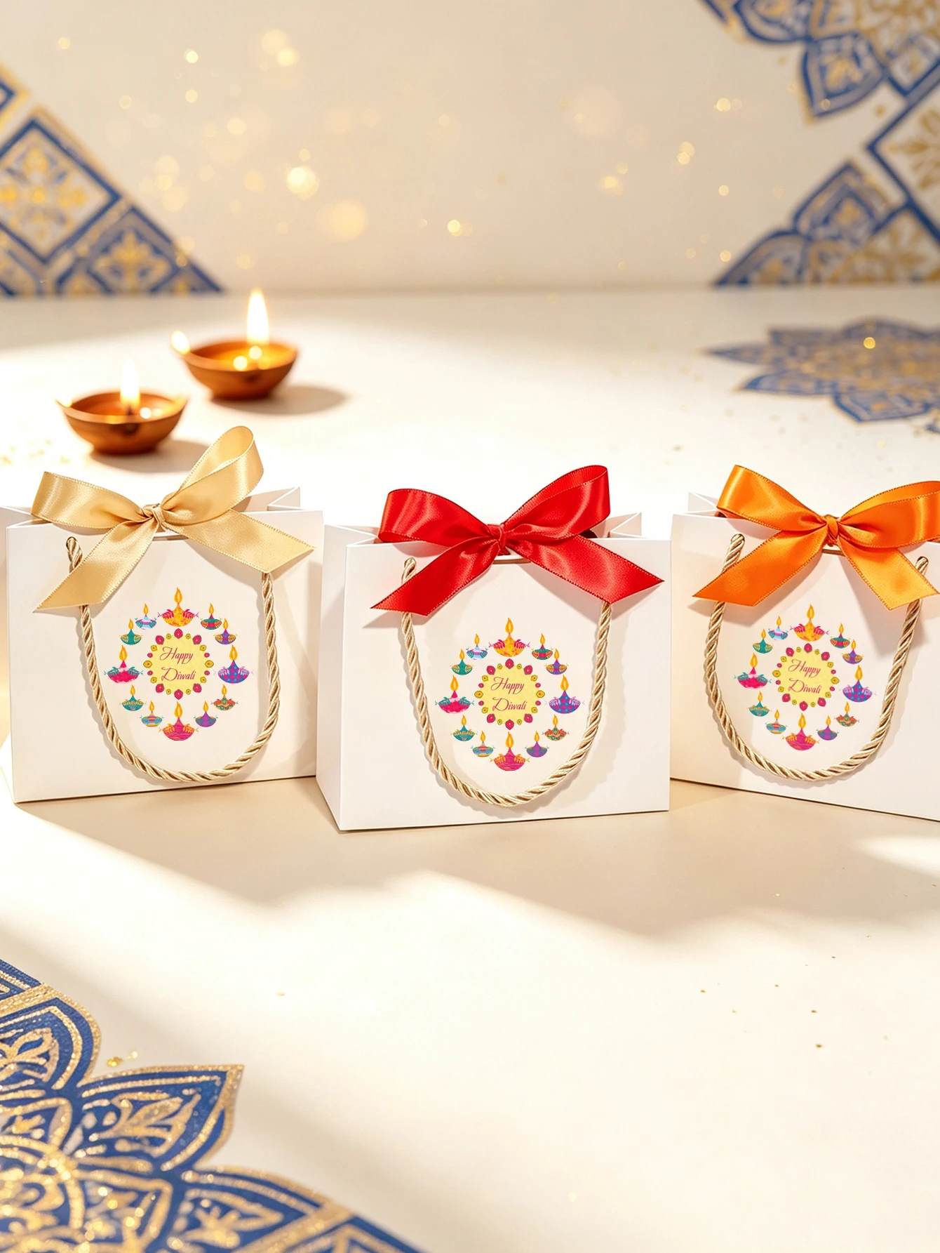 Happy Diwali paper gift bag, suitable for decorating candy, dessert, biscuit gift boxes during Indian festivals
