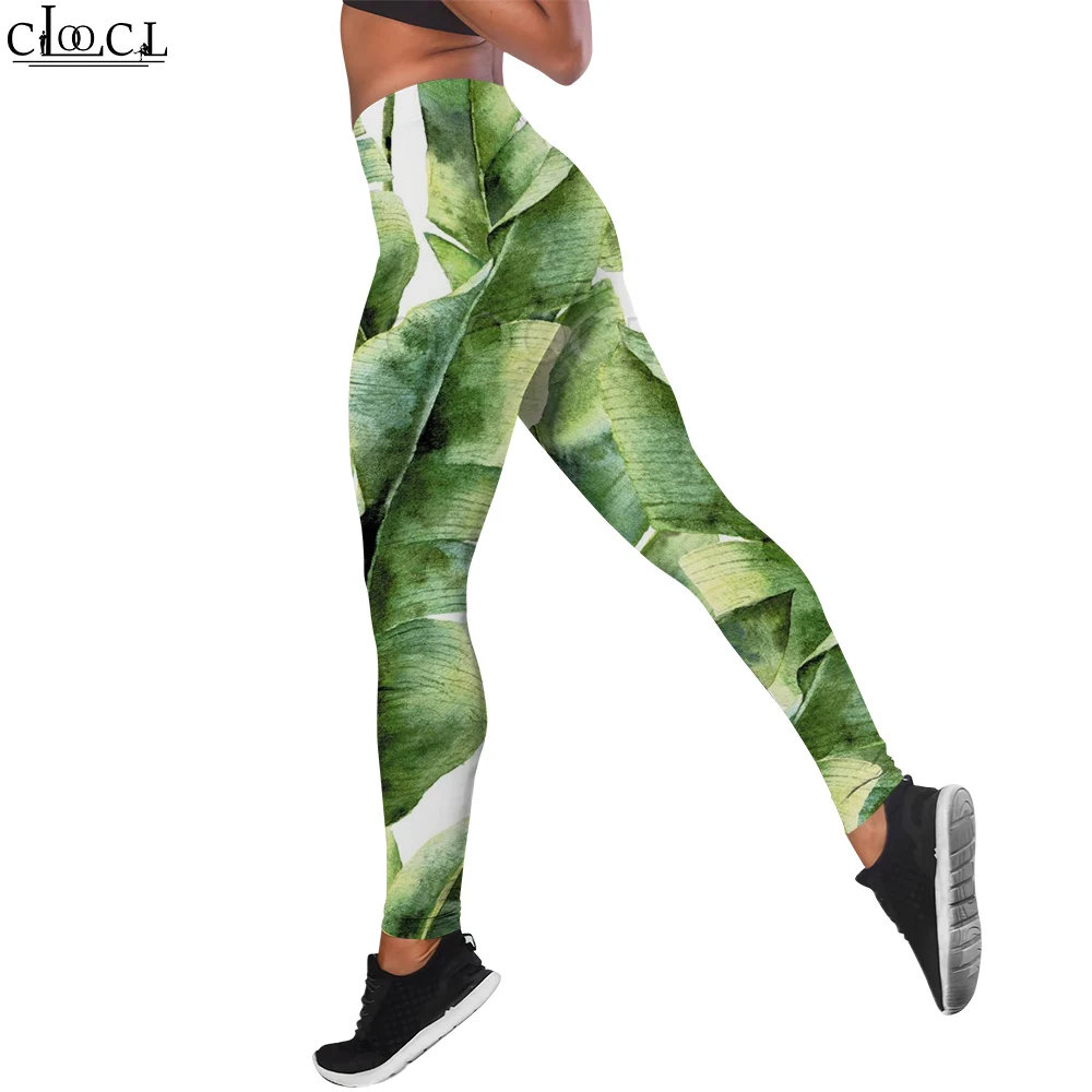 CLOOCL Seamless Leggings High Waisted Women Sports Wear Plantain Leaf Printed Jogging Yoga Stretch Pants Soft Cozy Trousers