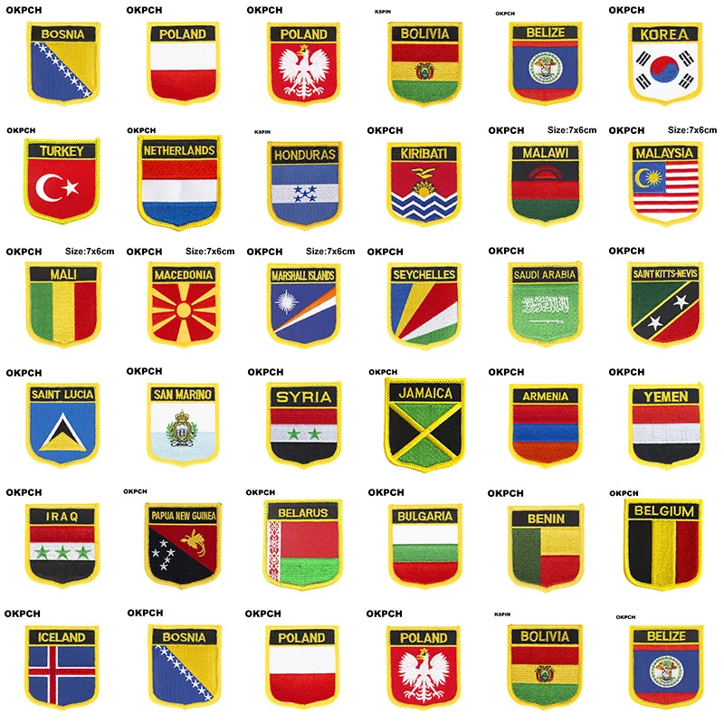 200+ Different Flag Patches Rectangel & Shield Shape Iron on Embroidery Patches Saw on Transfer Patche Applications