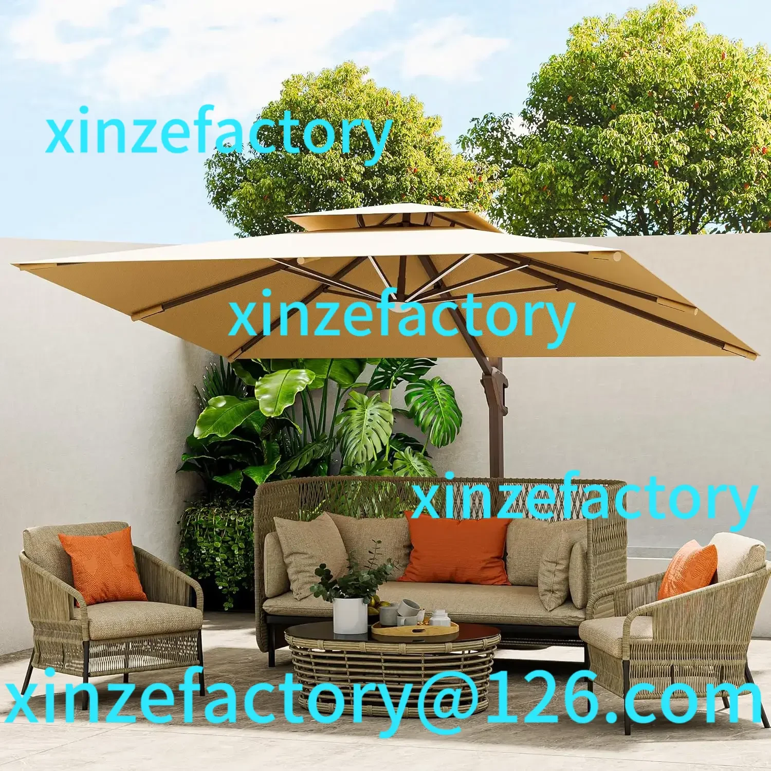 

Customizable Cantilever Outdoor Patio Umbrella with Led Large Heavy Duty 360° Rotation