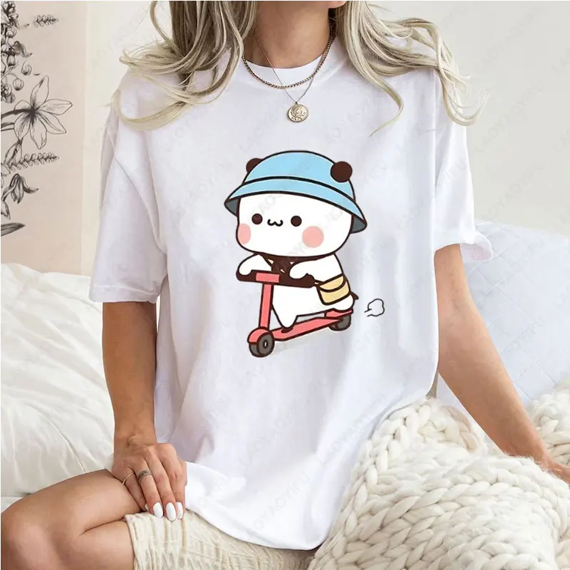 

Милая рубашка с рисунком Bubu Dudu Mochi Brownie Bear, футболки для езды на велосипеде, мужские и женские топы Kawaii Y2k с героями мультфильмов, летние хлопковые повседневные футболки