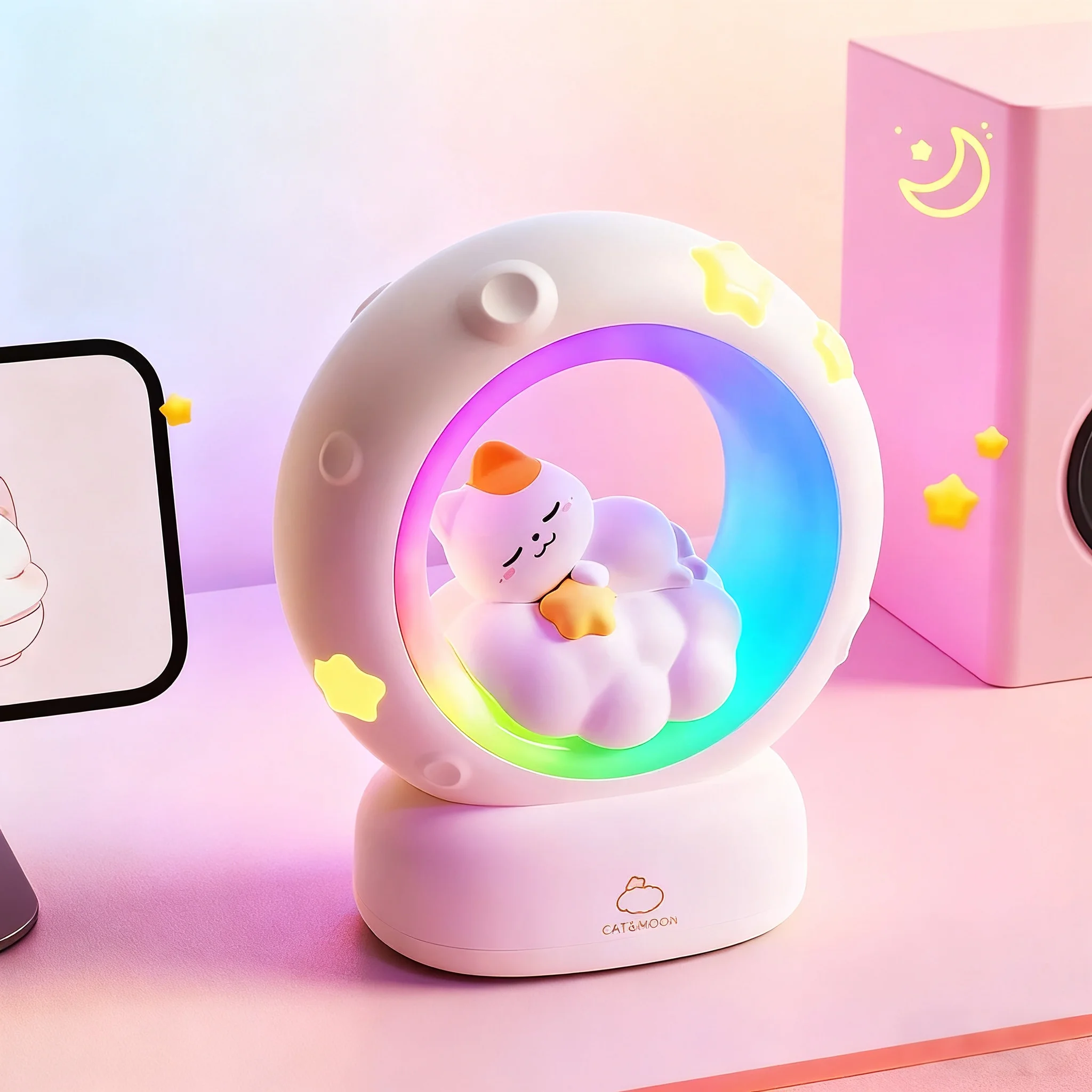 

Ночной светильник мечтательного спящего кота на облаке, цветные RGB режимы езды на велосипеде и устойчивое свечение, перезаряжаемая прикроватная лампа для декора домашнего стола