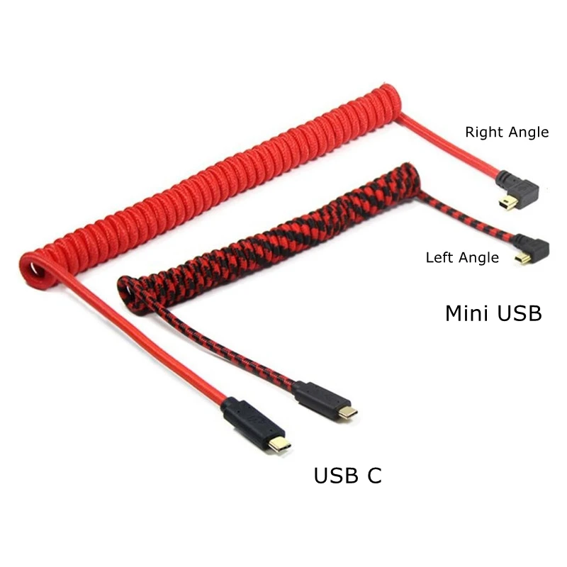 20cm Coiled USB Type-C To Mini USB Right Left Angled Hhkb Stretch Spring Curl Mechanical Keyboard Data Cable for Macbook Pro