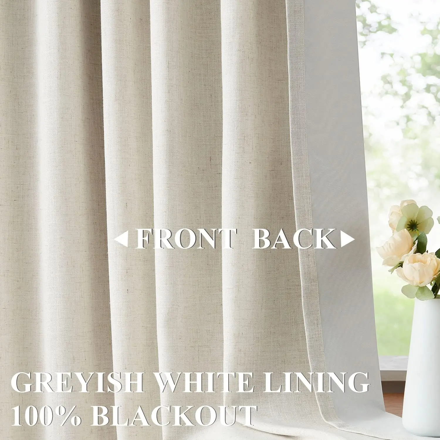 Natural Full Blackout Curtains Linen Blended Darkening Window Curtains 84 inch for Living Room Bedroom Thermal