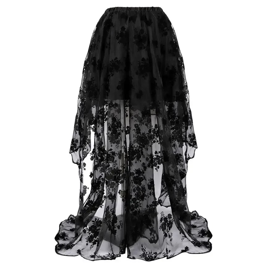 Mulheres assimétricas alta baixa tule saia longa festa de casamento moda sexy irregular saias florais preto/branco/preto vermelho plus size