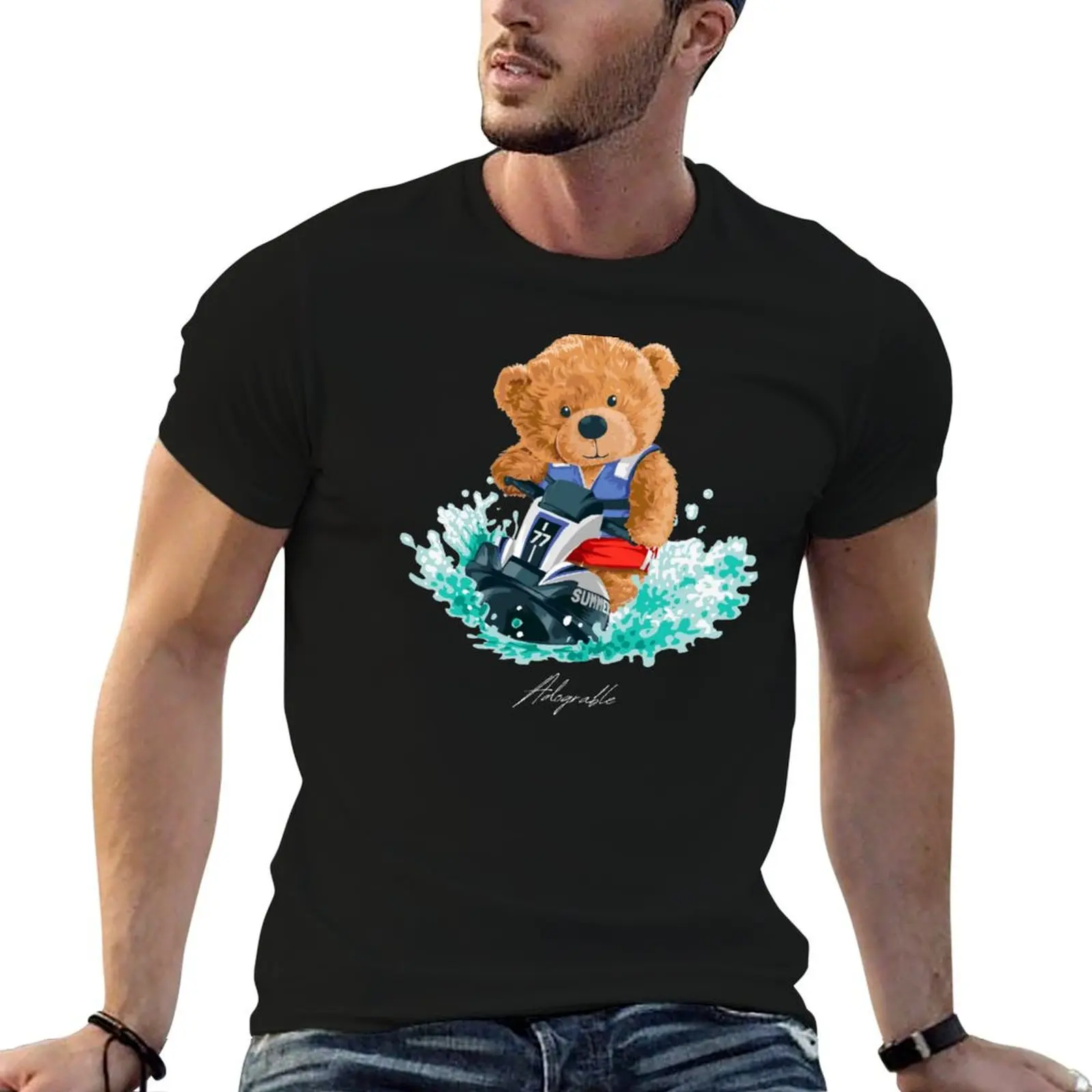 

Cute Bear jetskiiing - Adograble Jetski T-Shirt man tshirt t shirt personalised t shirts for man cotton funny T-Shirt