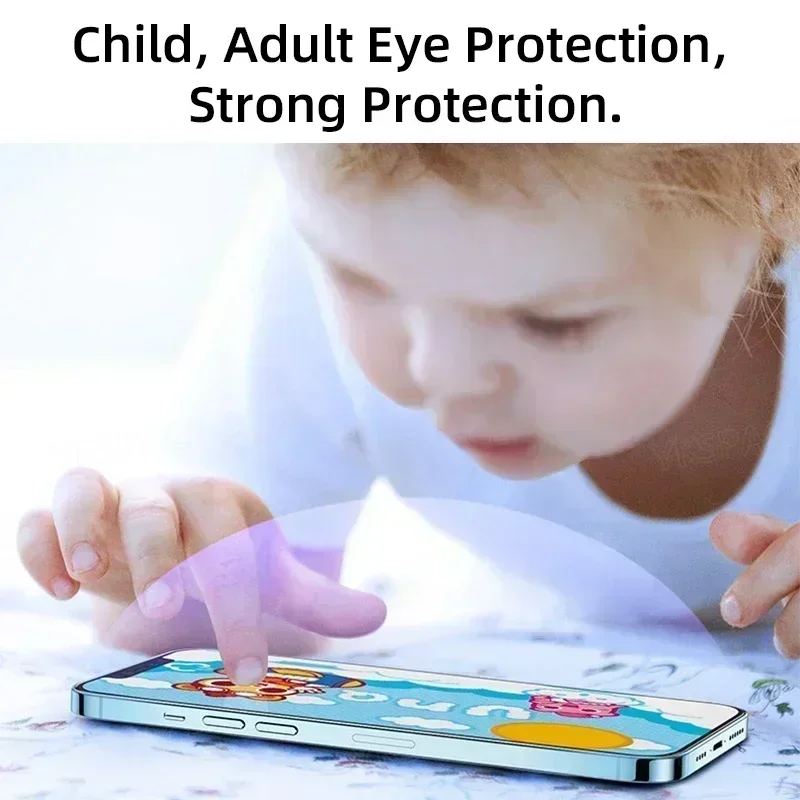 2ชิ้นป้องกันแสงสีฟ้า9H กระจกนิรภัยสำหรับ iPhone x XS MAX XR 11 12 13 MINI 14 15 Pro Max PLUS ฟิล์มป้องกันหน้าจอแบบใส