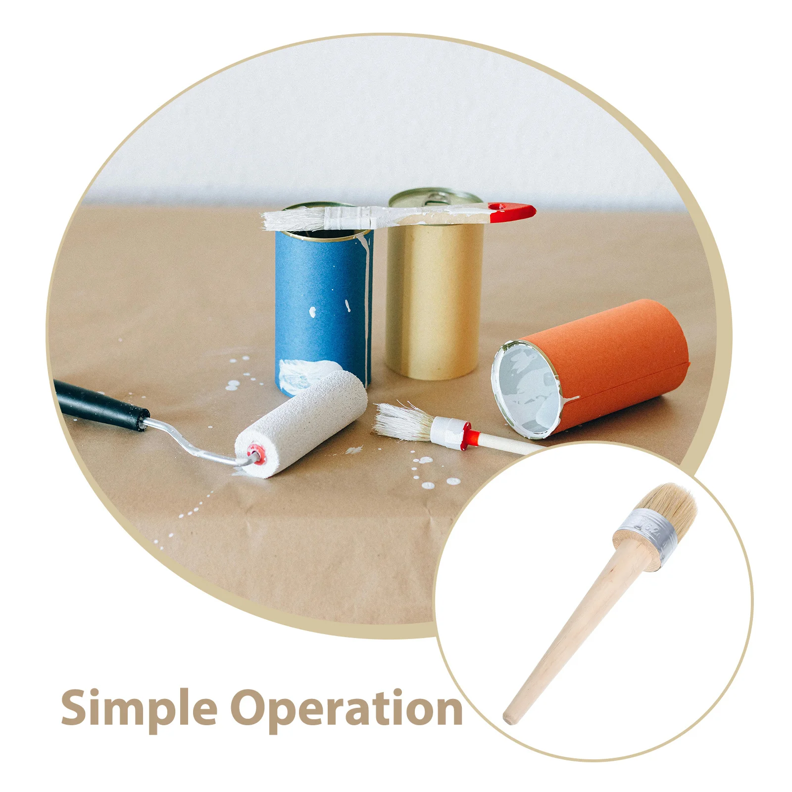 فرشاة طلاء مستديرة مقاس 1.5 بوصة مع شعيرات طبيعية، تطبيق شمع اللوحة الناعمة للخزائن الخشبية والكراسي والطاولات التحفية