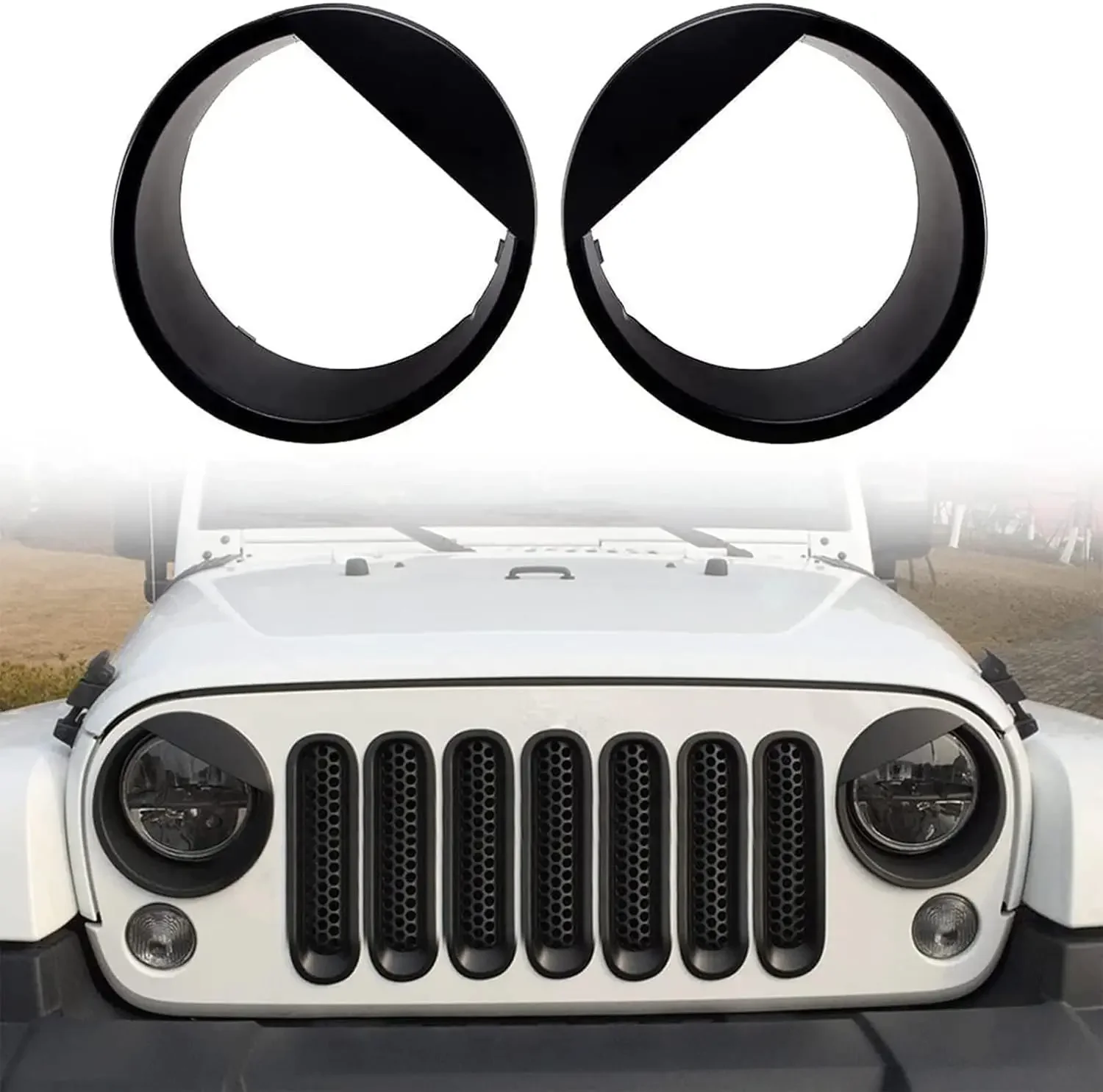 Para accesorios Jeep Angry Bird estilo faros cubierta anillo embellecedor Compatible con Wrangler JK y Unlimited 2007-2018 (negro)