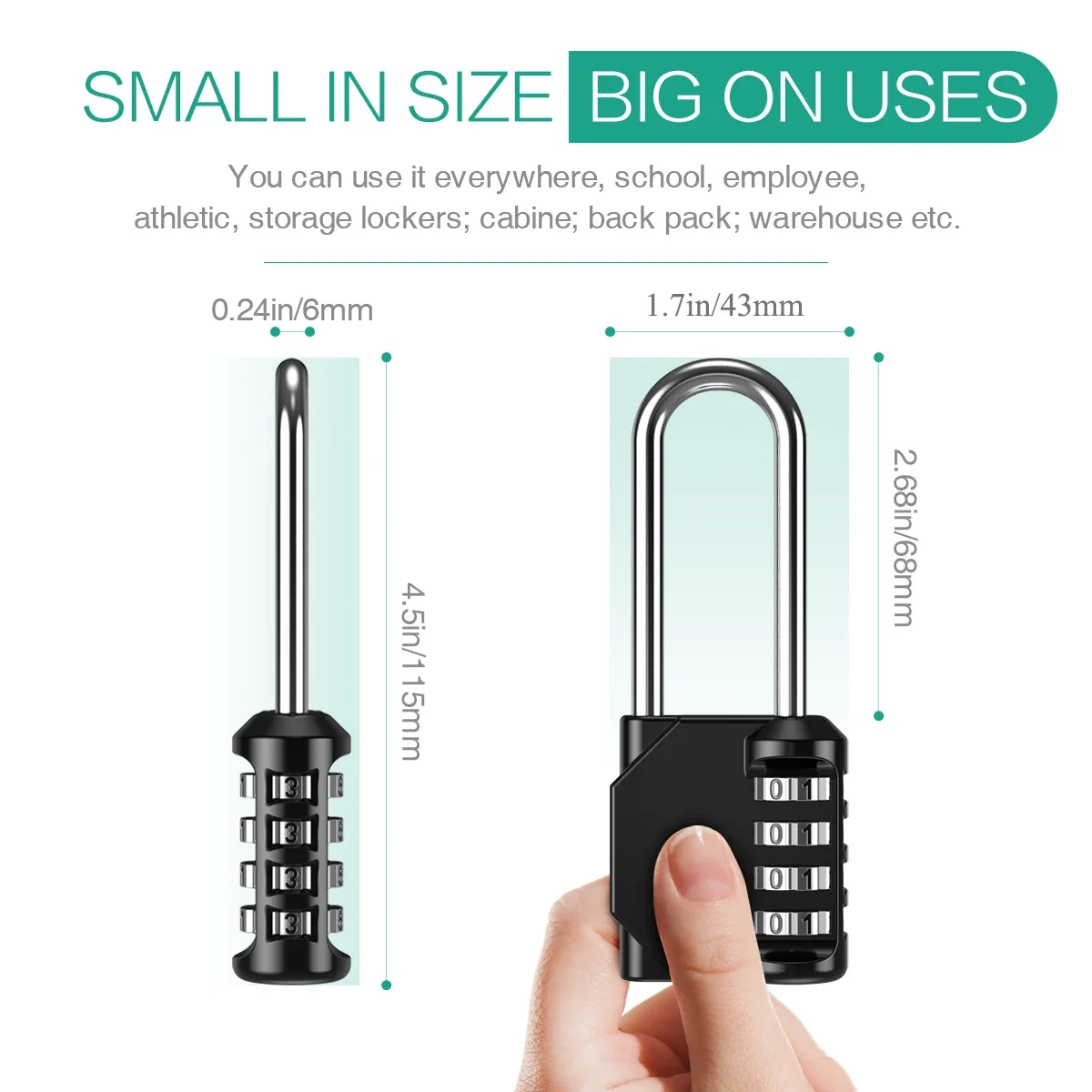 Serrure à 4 Chiffres pour Bagages, Cadenas de Sécurité en Alliage avec Numéro BLOCode pour MELCabinet Gym