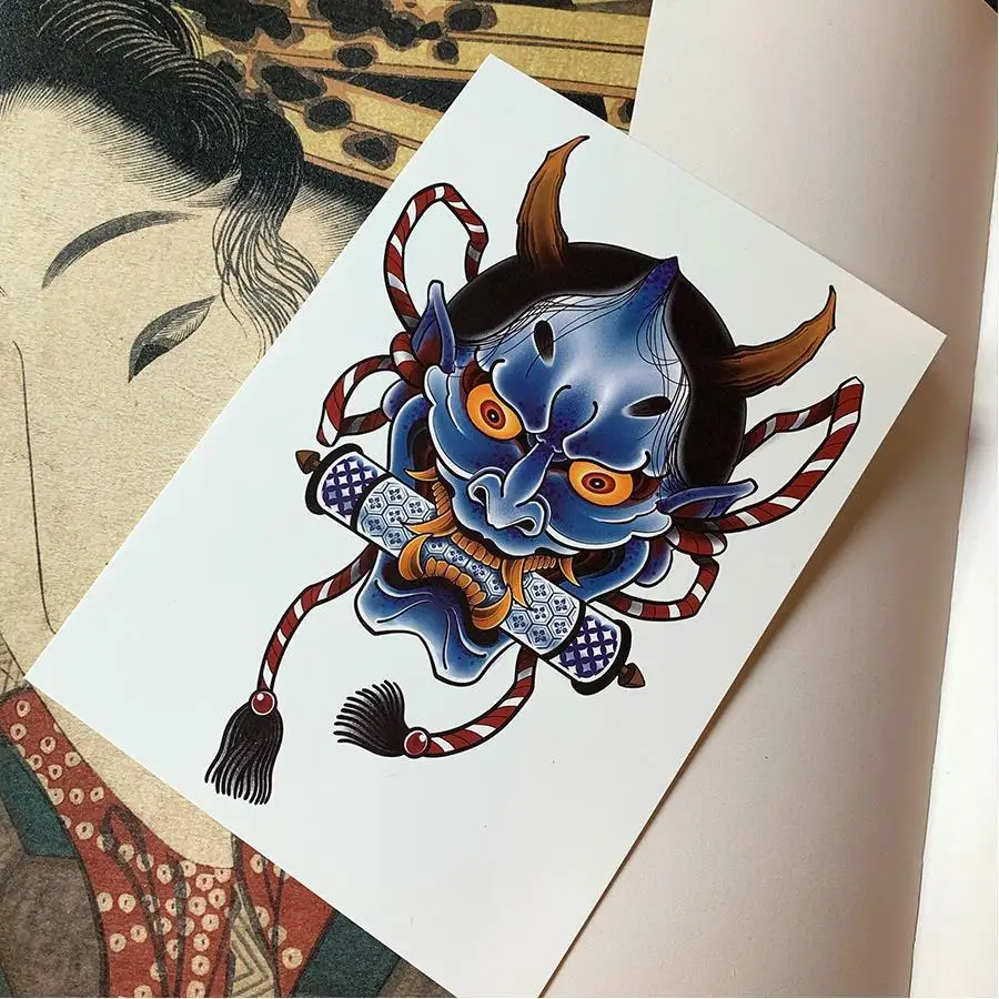 Anime Japanese Monster Hannya Devil Temporary Tattoos Cartoon Demon Tatto Body Art Waterproof Fake Tatoo Sticker for Woman Men