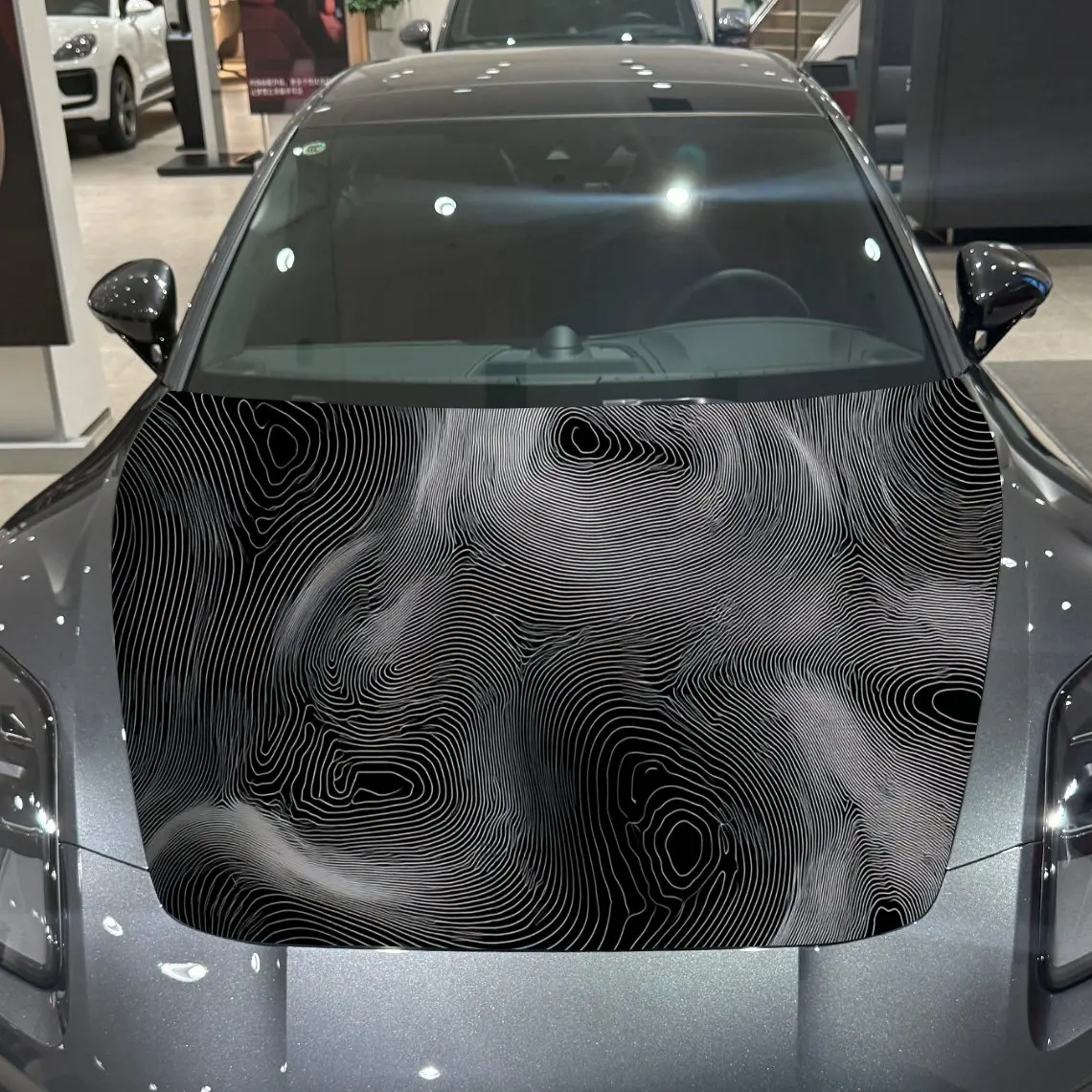 

Black White Abstract Art Texture PVC Car Hood Wraps, Self-Adhesive Waterproof Car Bonnet Decal Sticker, Car Decoration Protectio