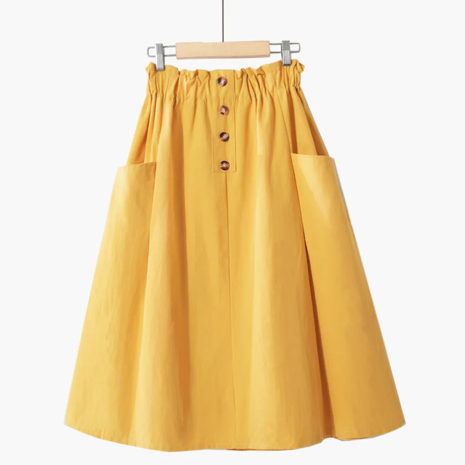 

Spring/Summer New Arrival Elegant High-Waisted Buttoned A-Line Skirt with Pockets