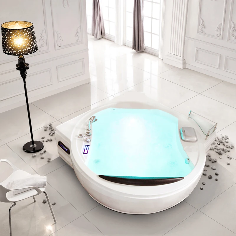 Luxury constant temperature heated twin massage bathtub, European style surfing bubble acrylic