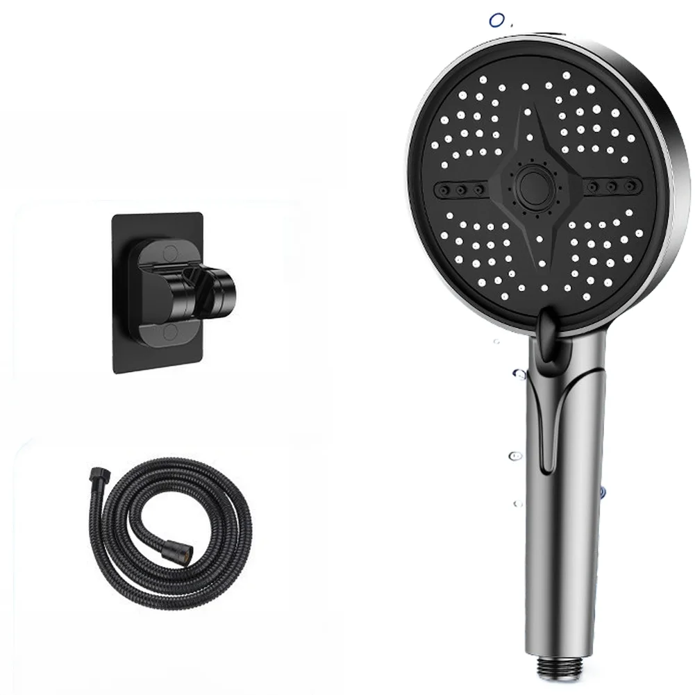High Pressure Shower Head Set 5 Mode Adjustable Turbo Core Wall Mounted Rain Spray ABS Bathroom Fixture Starry Grey Black Silver