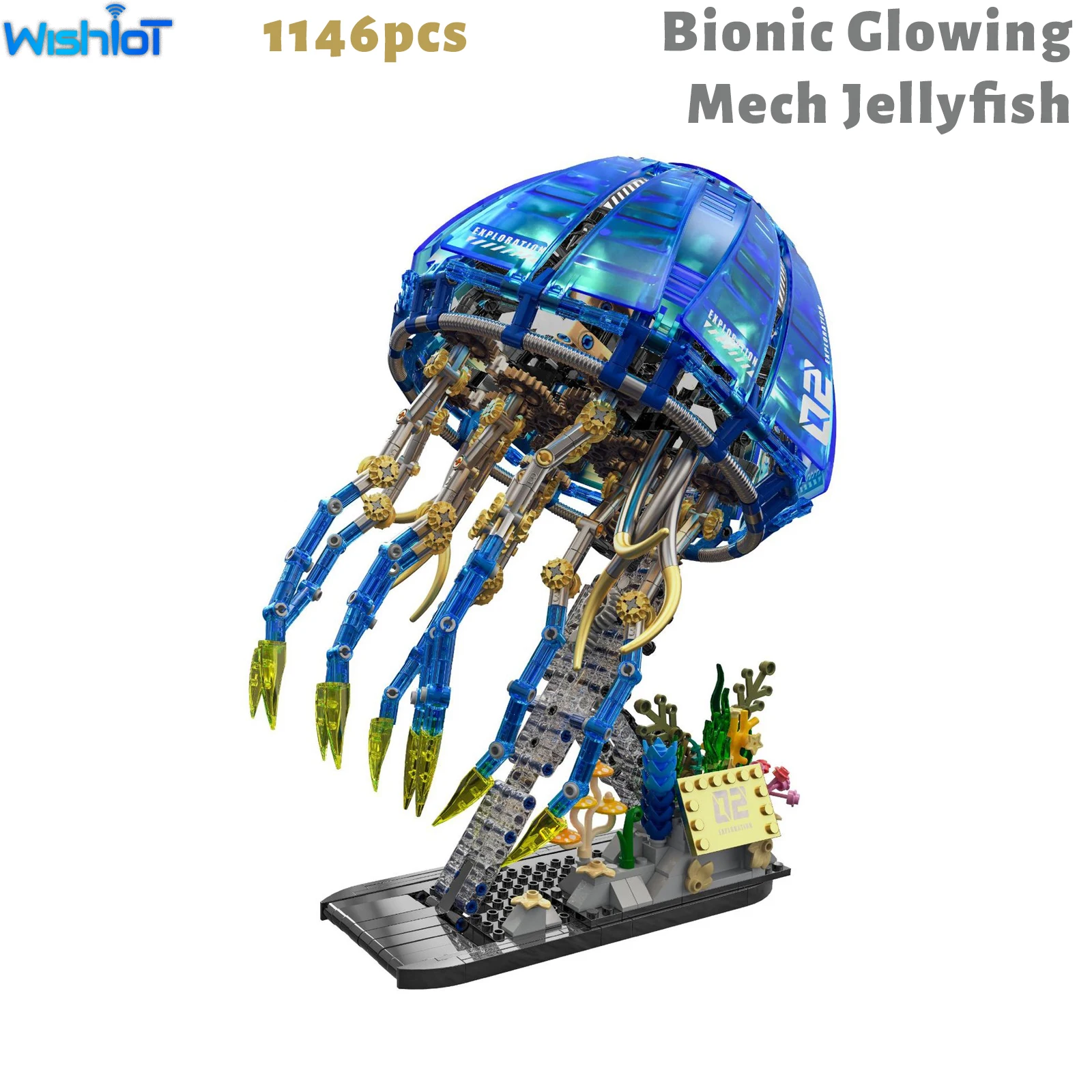 

146pcs Deep Sea Bionic Glowing Mech Jellyfish Building Blocks Mechanical Animal Model Assembly Toy Motor Driven Room Decor Gifts