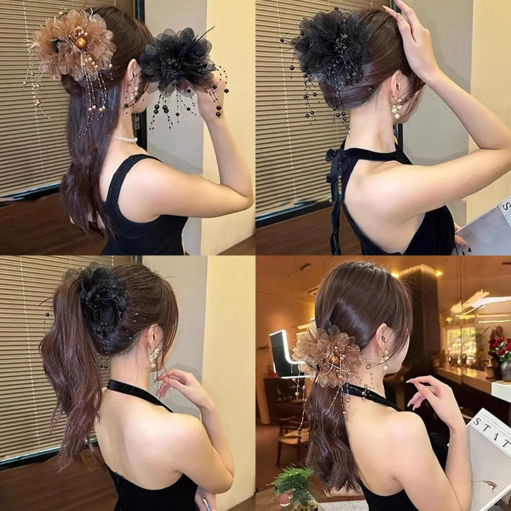 Moda peonía flor agarre Clip borla plástico pelo garra lentejuelas flor horquillas mujeres