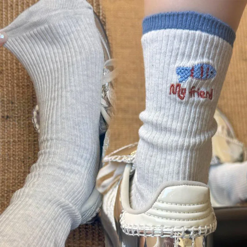 

Мягкие хлопковые носки средней длины, новые теплые женские носки с рисунком кота и рыбы, милые дышащие удобные домашние чулки-поло