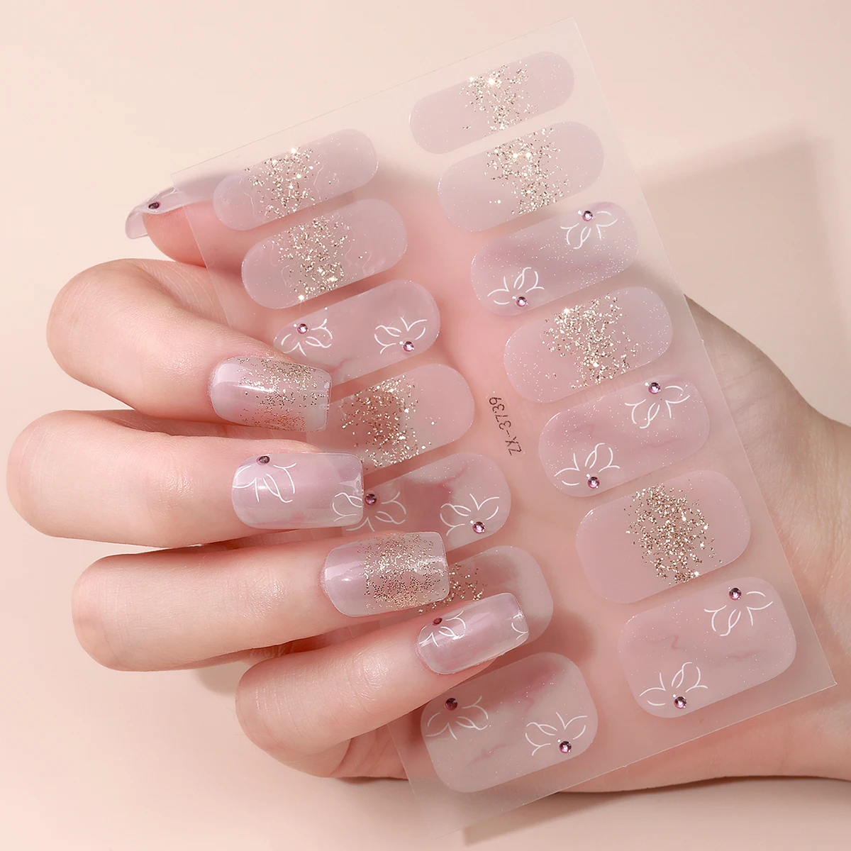 14Tips DIY ベーキングフリーネイルステッカー春夏の花自己粘着ネイルストリップフルカバーネイルデコレーションデカール