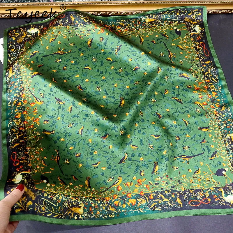 

Tcyeek, 100%Real Slik Elegant Kerchief, 68cm Printed, Mom Gift Commute Retro Temperament Scarf, 2024 Summer Autumn A48179QC
