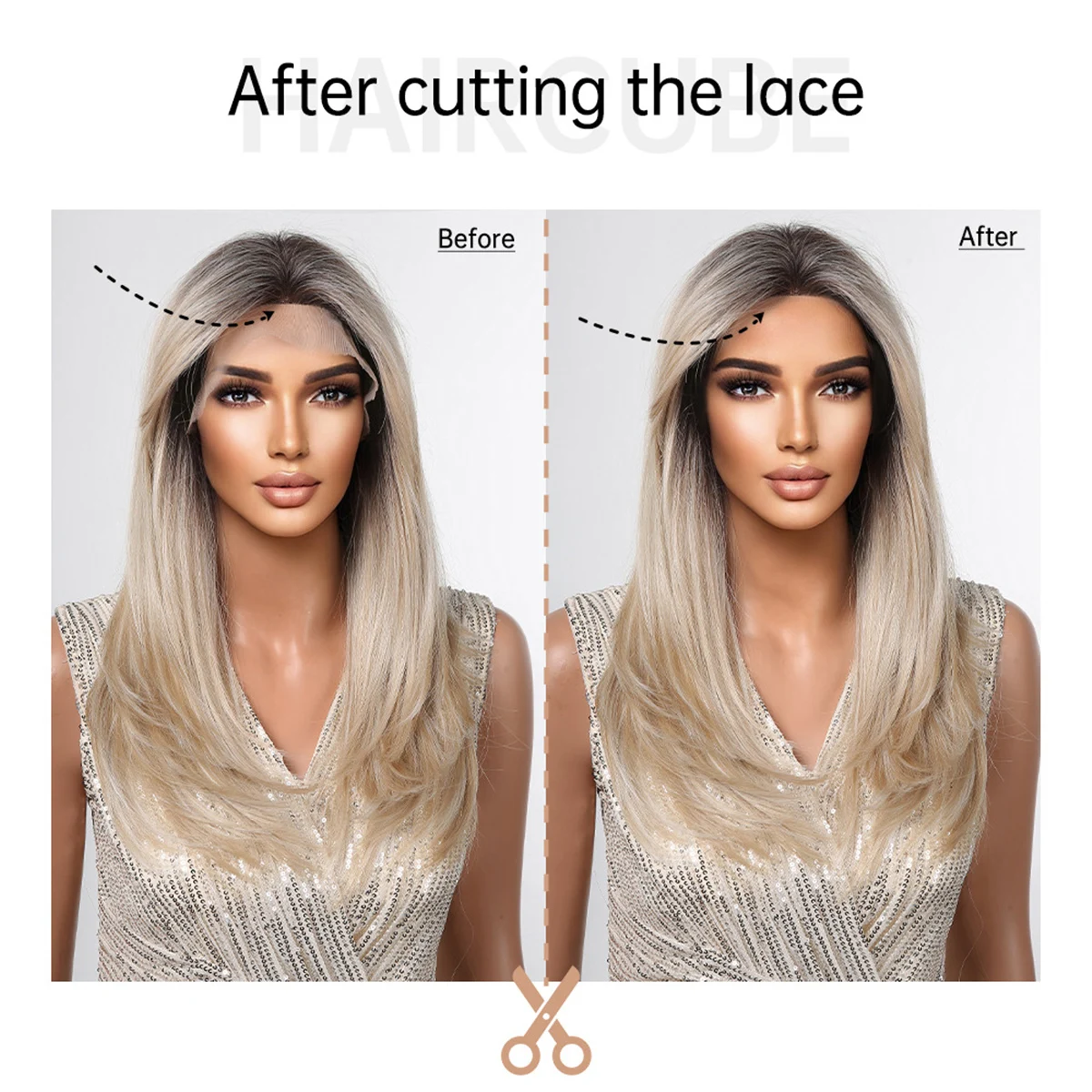 Long Mixed Blonde Lace Front Synthetic Wigs Ombre Brown Layered Straight Hair with Bangs for Black Women Daily Cosplay Lace Wig