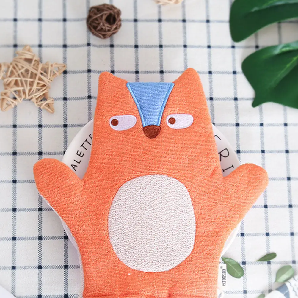 

4Pcs Kids Showering Gloves Adorable Animal-Design Cotton Bath Gloves for Children Stimulating Blood Circulation Bathing