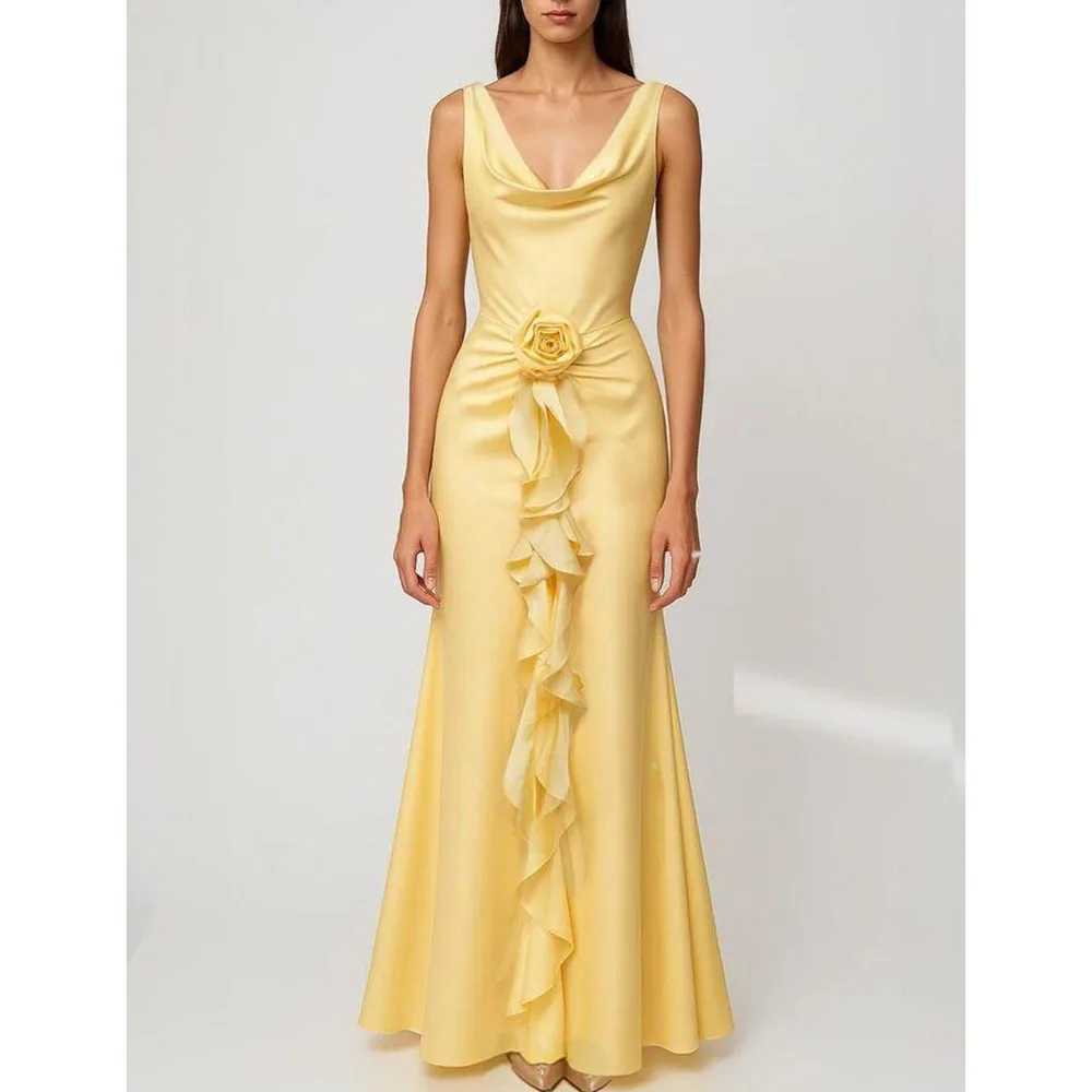 

Popular Pretty Prom Party Dresses Women Flowers V Neck Mermaid High Quality Banquet Celebrity Sleeveless Classic Elegant