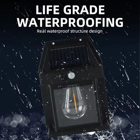 IP65 Wasserdichte intelligente Induktions-LED-Solarwandleuchte, 3 Beleuchtungsmodi, Wolframlampe, Haushalt, Gartenleuchte, Villa-Beleuchtung