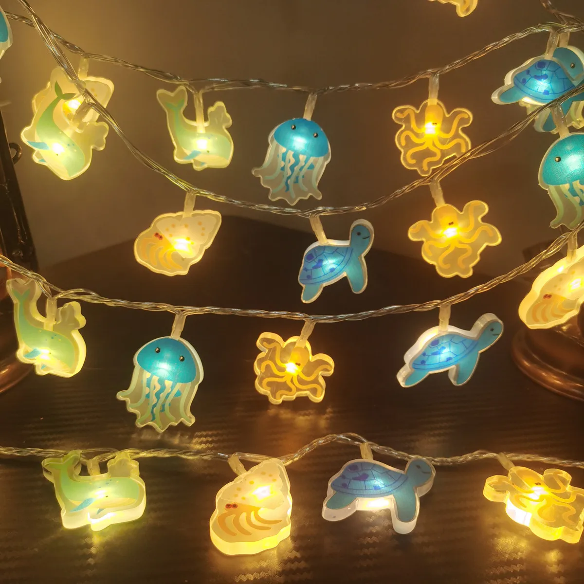 Ocean Sea Animal LED String Lights Jellyfish Turtle Whale Octopus Fairy Lights Kids Room Party Decor Lamp