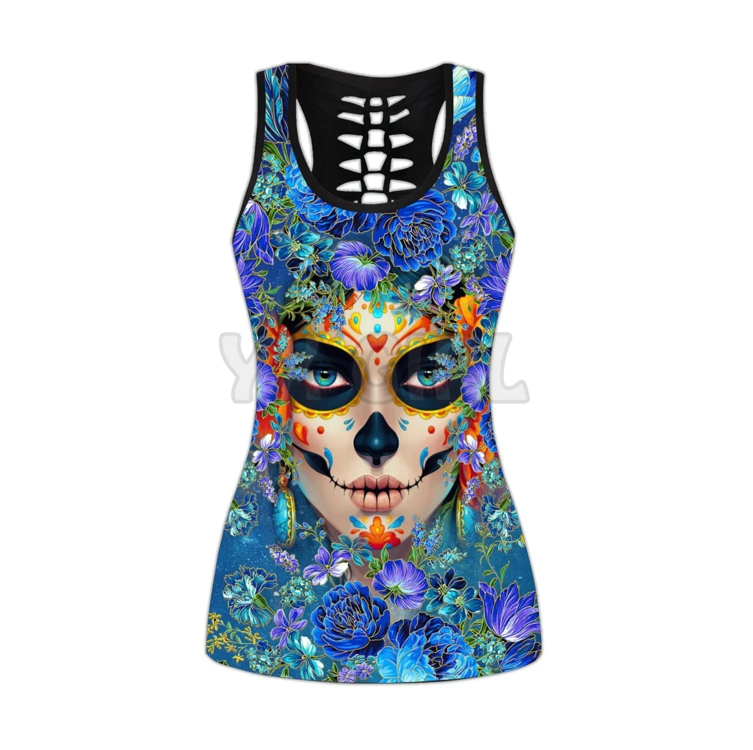 Mexican Girl Skull  3D Printed Tank Top+Legging Combo Outfit Yoga Fitness Legging Women