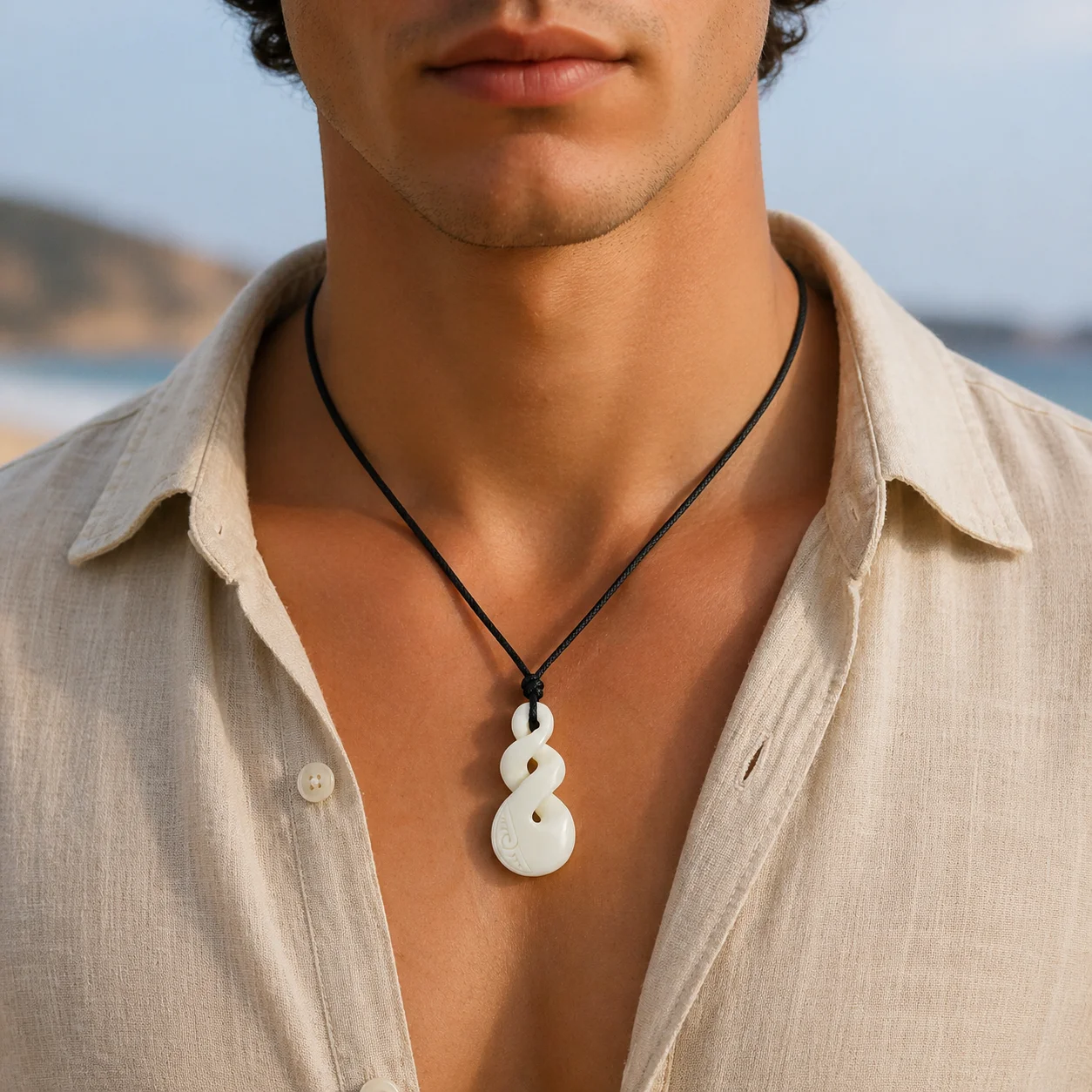 GX011 Handmade Carved Twisted New Zealand Maori Tribal Choker WoMen's Men's Necklace Yak Bone Infinity Pendant for Surfing