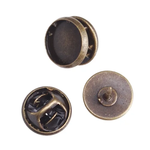

10mm Antique Bronze Plated Copper Cameo Brooch Back Tie Tac Clutch with 10mm Round Bezel Cup 50pcs/LOT