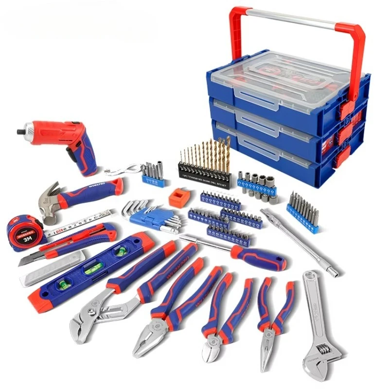 111pc Middle Size Stackable Box Tool Set With Mechanical Tools Color Sleeve Multi-Purpose